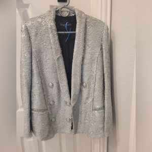 Balmain Sequins Double Breasted Silver Blazer 38